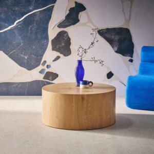 wohnli-moebel-suche-M25163730-1 Runder Couchtisch mit Eichenlook Ø 80 cm 80x35x80cm Spanplatte Braun sweeek Möbel Wohnzimmermöbel Couchtische