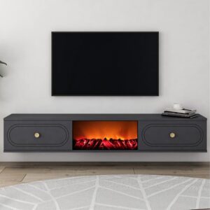 TV-Ständer mit LED-Kamin 150cm anthrazitgrau 150x29x40cm Holz Grau Concept Usine Möbel Wohnzimmermöbel TV-Möbel