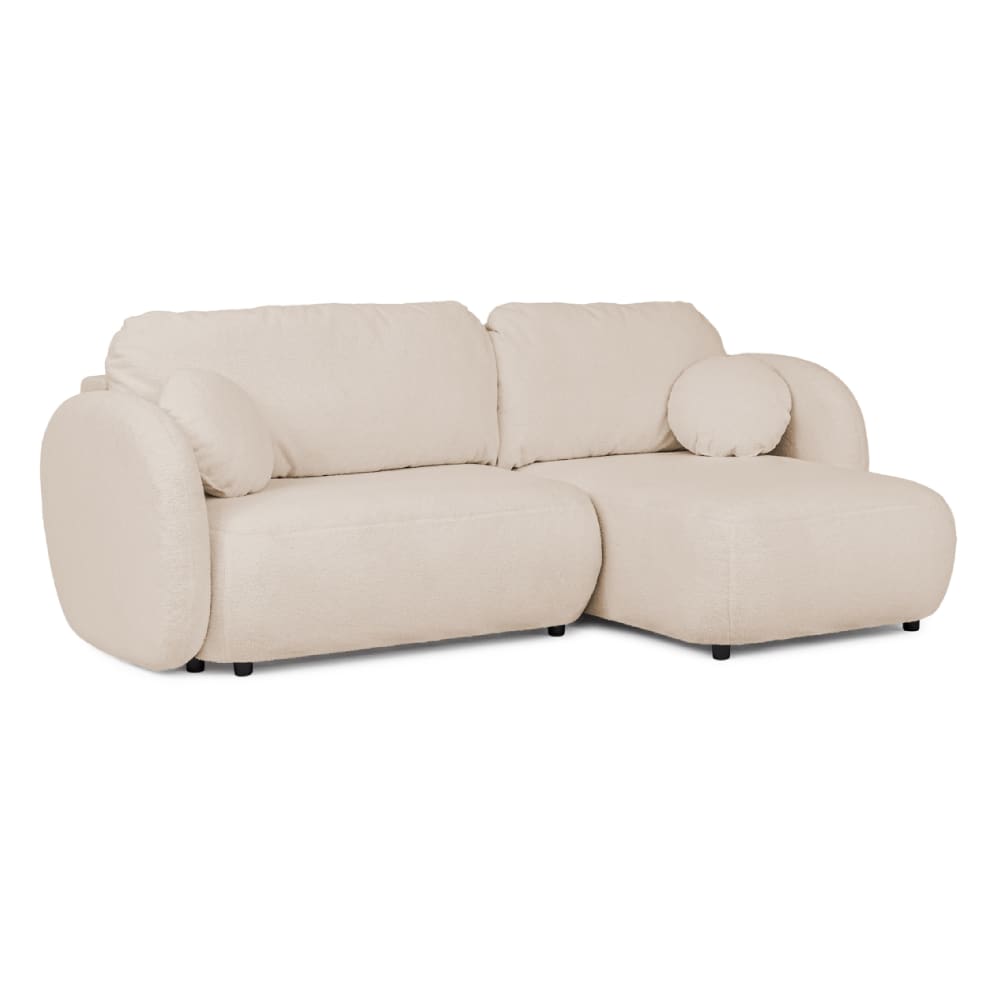 wohnli-moebel-suche-M25164278 Wohnli Möbelsuche - Moderne Ecksofa mit Schlaffunktion und Stauraum aus Hellbeige Bouclé