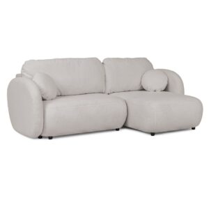 Wohnli Möbelsuche - Moderne Ecksofa mit Schlaffunktion und Stauraum aus Hellgrau Bouclé