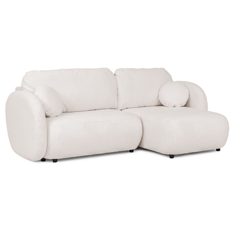 Wohnli Möbelsuche - Moderne Ecksofa mit Schlaffunktion und Stauraum aus Weiß Bouclé