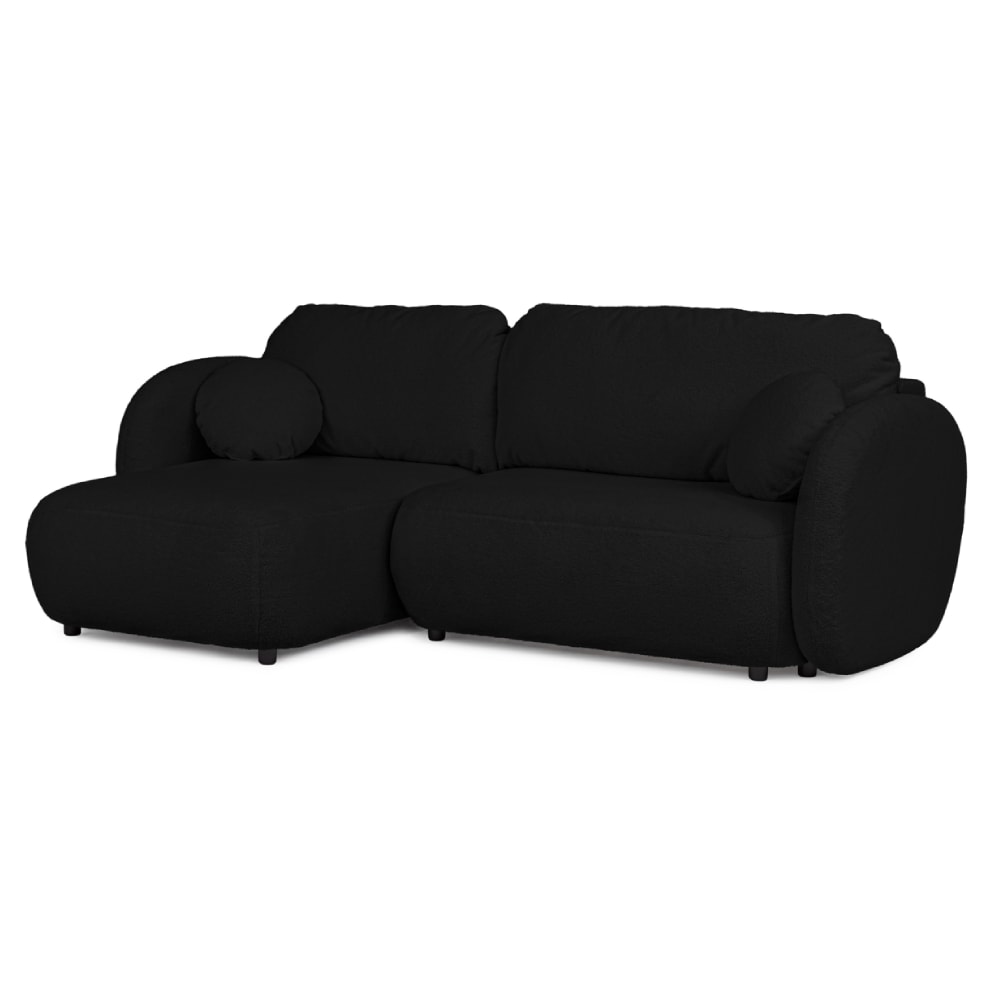 Wohnli Möbelsuche - Moderne Ecksofa mit Schlaffunktion und Stauraum aus Schwarz Bouclé