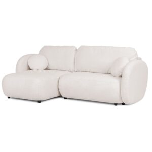 Wohnli Möbelsuche - Moderne Ecksofa mit Schlaffunktion und Stauraum aus Weiß Bouclé