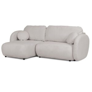 Wohnli Möbelsuche - Moderne Ecksofa mit Schlaffunktion und Stauraum aus Hellgrau Bouclé