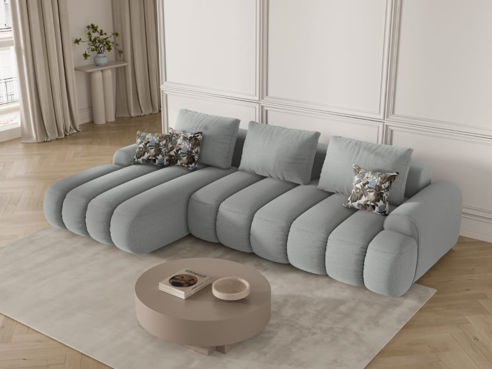 wohnli-moebel-suche-M25164316-1 3-Sitzer Schlaf-Ecksofa + Container aus strukturiertem Stoff hellgrau 275x84x142cm Stoff Grau CXL by Christian Lacroix Sofas und Sessel Sofas Ecksofas