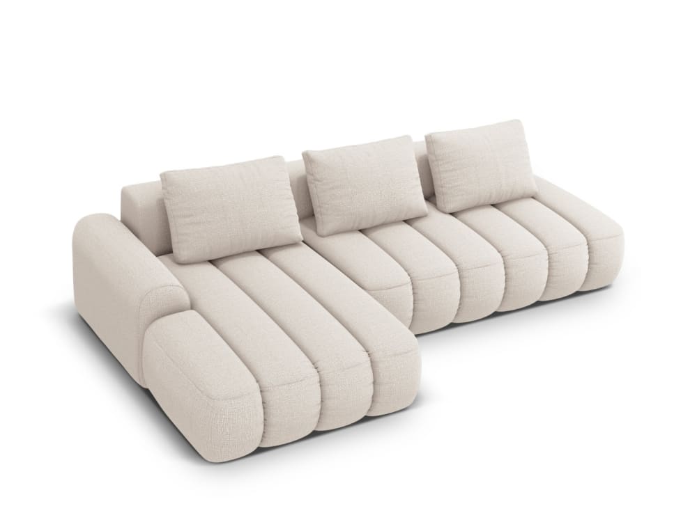 Wohnli Möbelsuche - 4-Sitzer Schlaf-Ecksofa mit Container aus strukturiertem Stoff beige
