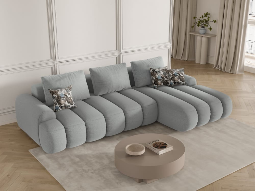 wohnli-moebel-suche-M25164321-1 3-Sitzer Schlaf-Ecksofa + Container aus strukturiertem Stoff hellgrau 275x84x142cm Stoff Grau CXL by Christian Lacroix Sofas und Sessel Sofas Ecksofas