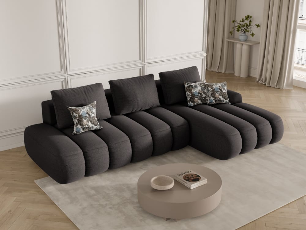 4-Sitzer Schlaf-Ecksofa + Box aus strukturiertem Stoff dunkelgrau 275x84x142cm Stoff Grau CXL by Christian Lacroix Sofas und Sessel Sofas Ecksofas
