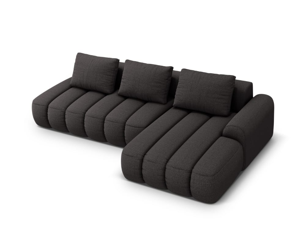Wohnli Möbelsuche - 4-Sitzer Schlaf-Ecksofa + Box aus strukturiertem Stoff dunkelgrau