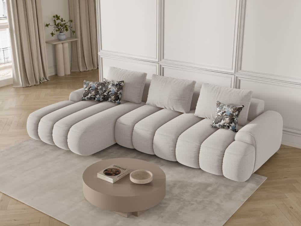 wohnli-moebel-suche-M25164337-1 3-Sitzer Schlaf-Ecksofa mit Container aus strukturiertem Stoff beige 275x84x142cm Stoff Beige CXL by Christian Lacroix Sofas und Sessel Sofas Ecksofas