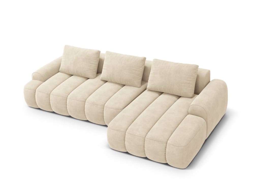 wohnli-moebel-suche-M25164348 Wohnli Möbelsuche - 3-Sitzer Schlaf-Ecksofa rechts mit Container aus Samt leichtes beige