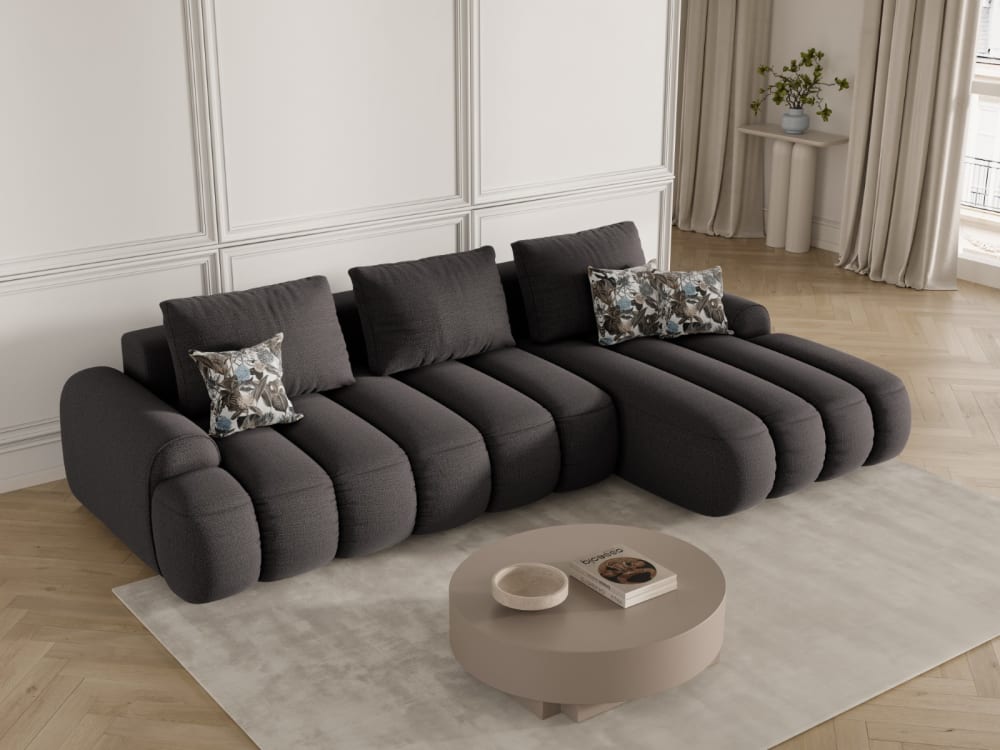 3-Sitzer Schlaf-Ecksofa + Box aus strukturiertem Stoff dunkelgrau 275x84x142cm Stoff Grau CXL by Christian Lacroix Sofas und Sessel Sofas Ecksofas