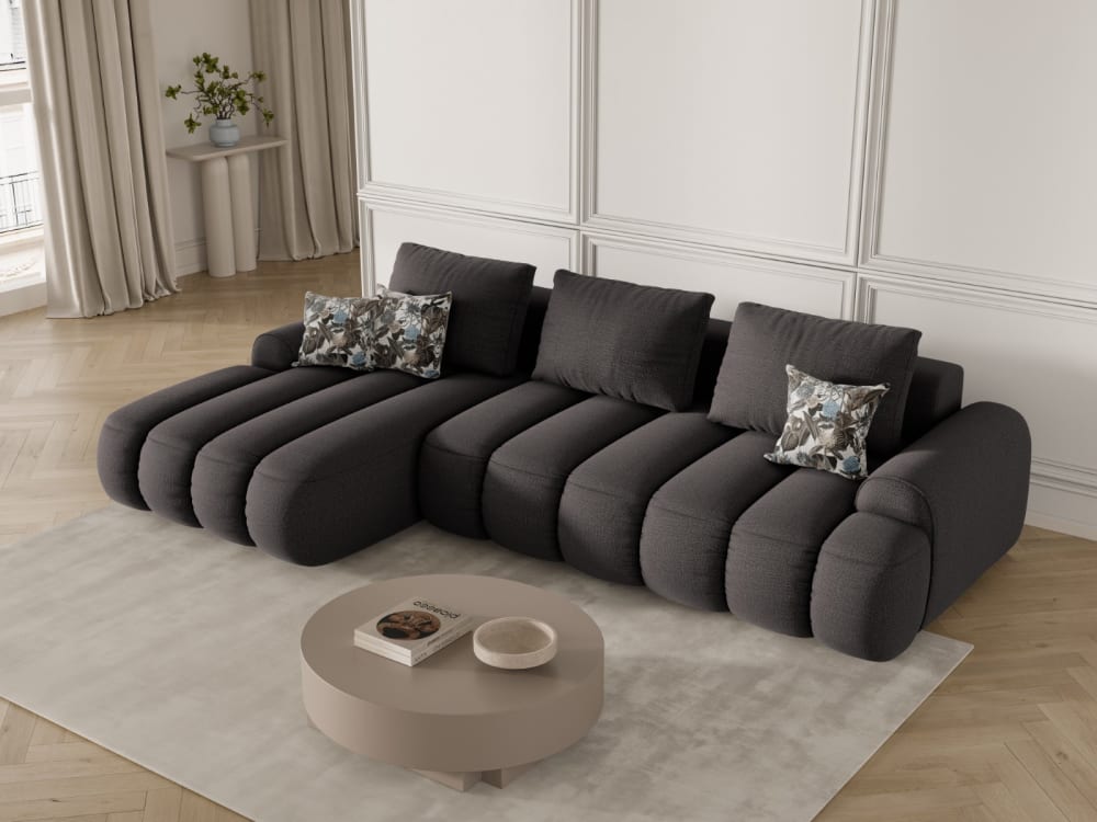 wohnli-moebel-suche-M25164357-1 3-Sitzer Schlaf-Ecksofa + Box aus strukturiertem Stoff dunkelgrau 275x84x142cm Stoff Grau CXL by Christian Lacroix Sofas und Sessel Sofas Ecksofas