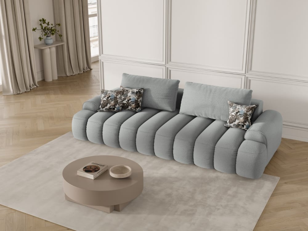 4-Sitzer ausklappbares Sofa mit Box aus strukturiertem Stoff hellgrau 250x84x100cm Stoff Grau CXL by Christian Lacroix Sofas und Sessel Sofas Schlafsofas
