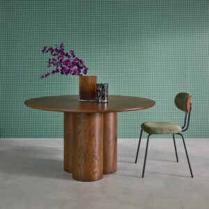wohnli-moebel-suche-M25164620-1 Runder Esstisch Hevea-Holz und Eichenfurnier nussbaumfarben Ø130 cm 130x73x130cm Spanplatte Braun sweeek Möbel Esszimmermöbel Esstische