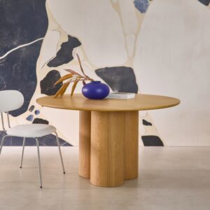 Runder Esstisch Hevea-Holz und Eichenfurnier naturfarben Ø130 cm 130x73x130cm Spanplatte Beige sweeek Möbel Esszimmermöbel Esstische