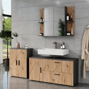 wohnli-moebel-suche-M25167565-1 Badmöbel-Set 3 Teile Anthrazit/Artisan-Eiche 120.1x60.6cm 121x61x41cm Spanplatte Schwarz Vicco Möbel Badezimmermöbel