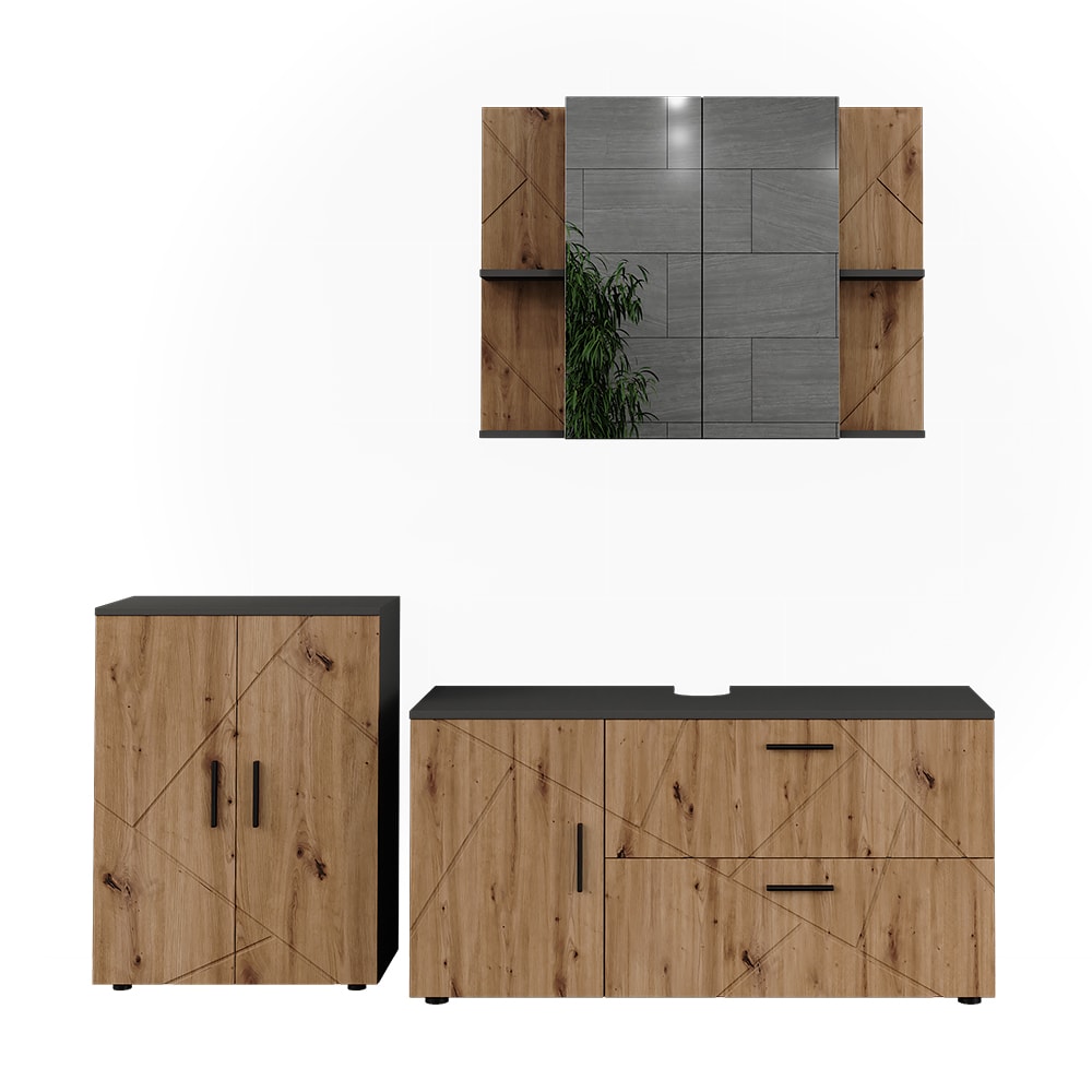 Wohnli Möbelsuche - Badmöbel-Set 3 Teile Anthrazit/Artisan-Eiche 120.1x60.6cm
