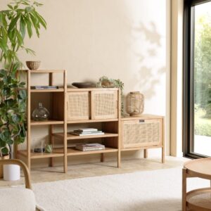 Treppenregal aus Mindi-Holz 190x124x46cm Holz Braun MACABANE Möbel Wohnzimmermöbel Bücherregale