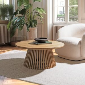 Runder Couchtisch 90 cm aus Mindi-Holz 90x41x90cm Holz Braun MACABANE Möbel Wohnzimmermöbel Couchtische