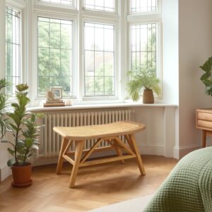 Bank aus Mindi-Holz und Naturrattan 80x45x38cm Holz Braun MACABANE Möbel Esszimmermöbel Sitzbank und Holzbank