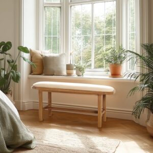 Bank aus Mindi-Holz und Naturrattan 101x48x34cm Holz Braun MACABANE Möbel Esszimmermöbel Sitzbank und Holzbank