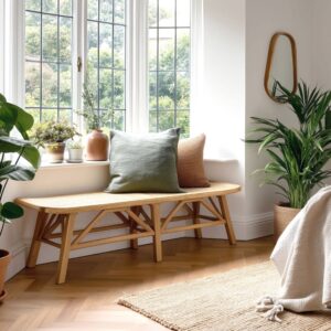 Bank aus Mindi-Holz und Naturrattan 150x46x38cm Holz Braun MACABANE Möbel Esszimmermöbel Sitzbank und Holzbank