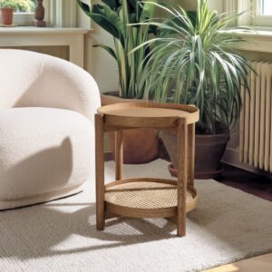 wohnli-moebel-suche-M25187371-1 Beistelltisch aus Mindi mit Ablage 46x51x46cm Holz Braun MACABANE Möbel Wohnzimmermöbel Beistelltische