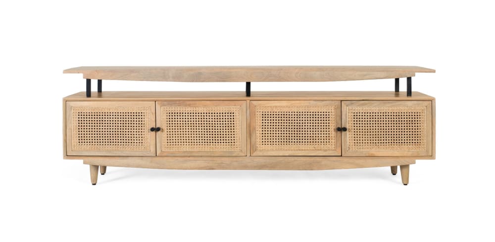 Wohnli Möbelsuche - TV-Schrank aus Mangoholz mit 4 gerahmten Türen mit Drahtgeflecht.