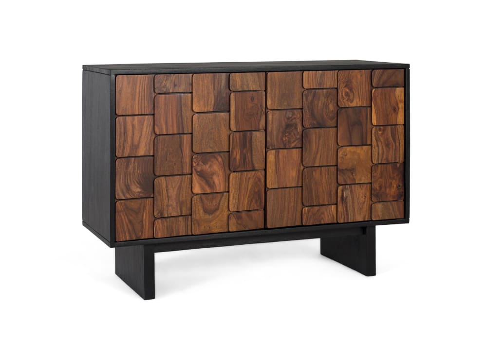 Sideboard mit zwei Türen und geometrischen Mustern aus Sheezam-Holz 108x75x40cm Holz Braun GINER Y COLOMER Möbel Esszimmermöbel Sideboards, Highboards & niedrige Anrichten