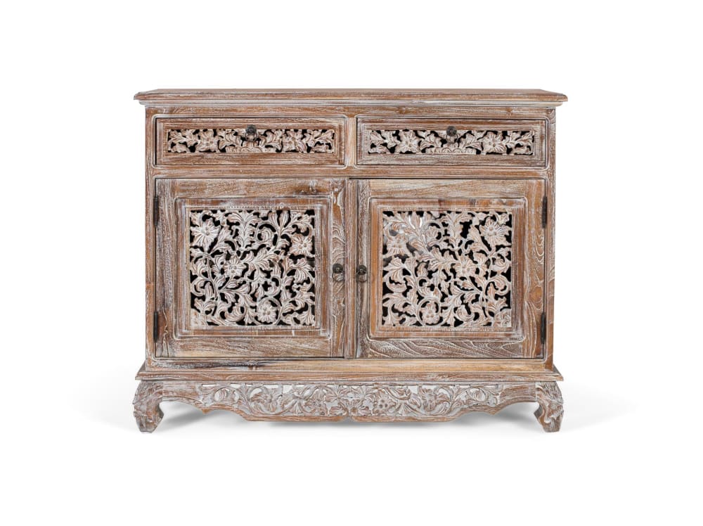 wohnli-moebel-suche-M25187555 Wohnli Möbelsuche - Sideboard mit zwei Schubladen und zwei Fronttüren aus Teakholz 100 cm