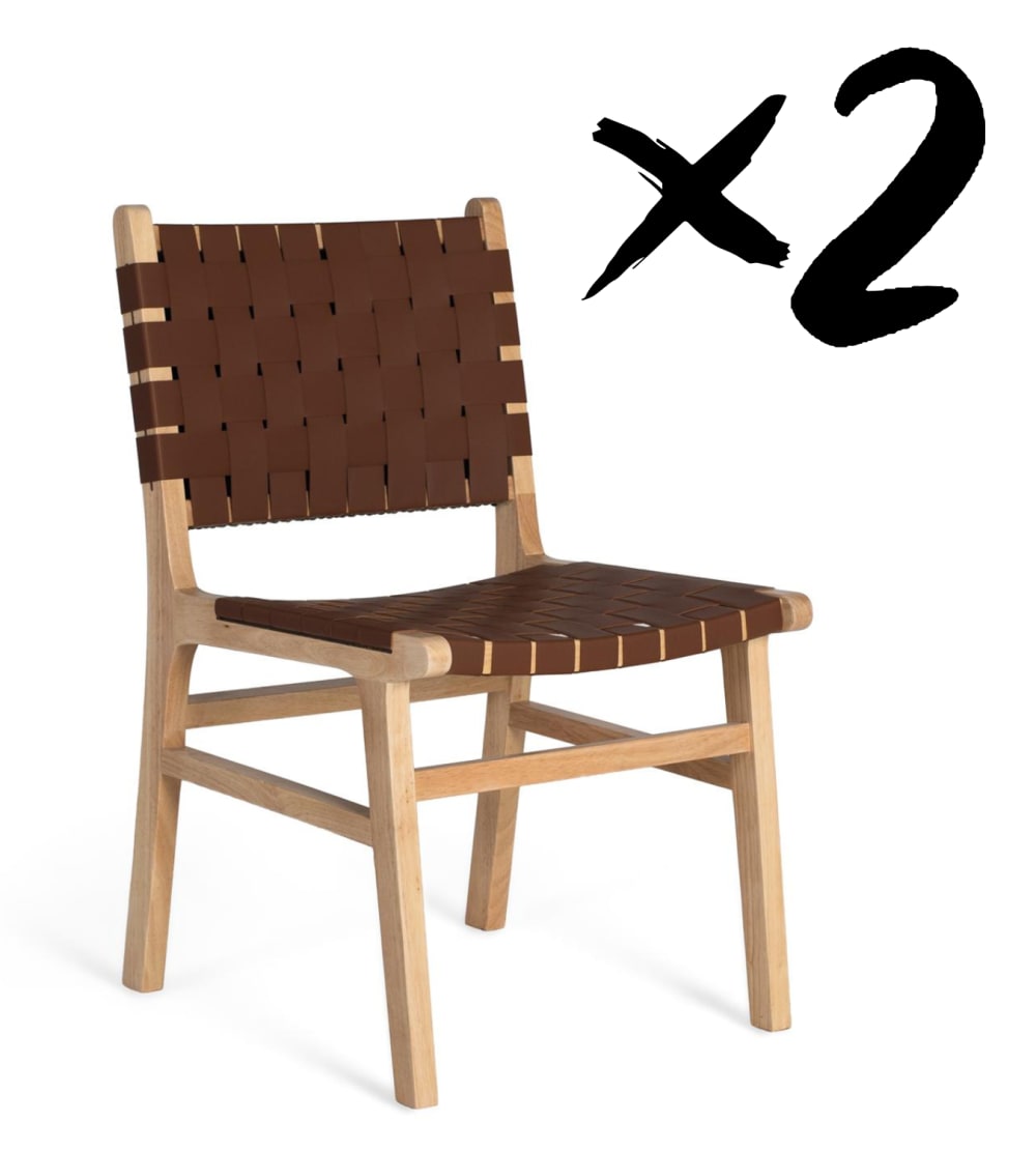 Wohnli Möbelsuche - Set aus 2 Stühlen aus Gummibaumholz mit natürlicher Oberfläche