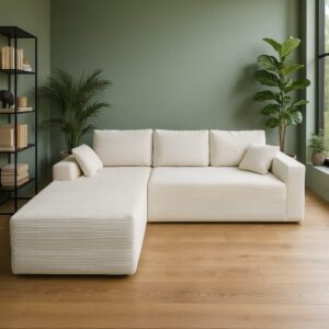 wohnli-moebel-suche-M25188690-1 3-Sitzer-Ecksofa aus beigem Cord 270x82x175cm Polyester Beige Concept Usine Sofas und Sessel Sofas 2-Sitzer-Sofas & 3-Sitzer-Sofas