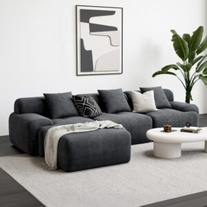 wohnli-moebel-suche-M25188691-1 5-6 Sitzplätze Ecksofa mit grauem Cordchaiselongue 300x76x101cm Holz Grau Concept Usine Sofas und Sessel Sofas 2-Sitzer-Sofas & 3-Sitzer-Sofas