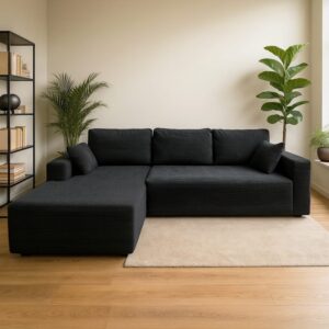 wohnli-moebel-suche-M25188692-1 Anthrazitfarbenes 3-Sitzer-Ecksofa aus Cord 270x82x175cm Polyester Grau Concept Usine Sofas und Sessel Sofas 2-Sitzer-Sofas & 3-Sitzer-Sofas