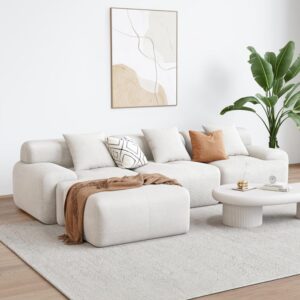 5-6-Sitzer-Ecksofa mit modularer Chaiselongue aus beigem Cord 300x76x101cm Holz Beige Concept Usine Sofas und Sessel Sofas 2-Sitzer-Sofas & 3-Sitzer-Sofas