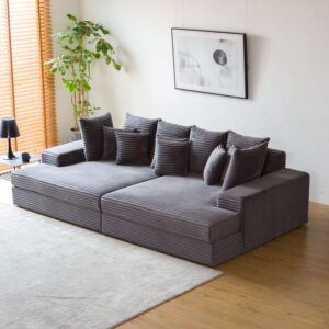 wohnli-moebel-suche-M25188715-1 Tiefes 4-Sitzer-Sofa aus anthrazitfarbenem Cord 262x67x150cm Holz Grau Concept Usine Sofas und Sessel Sofas 2-Sitzer-Sofas & 3-Sitzer-Sofas