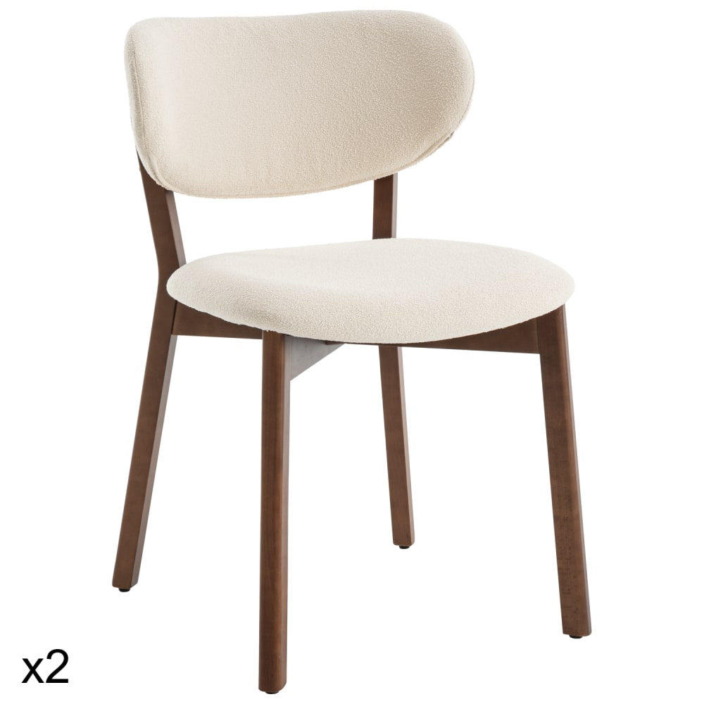 Wohnli Möbelsuche - Set aus 2 Stühlen aus dunklem Holz und beigem Schlingenstoff