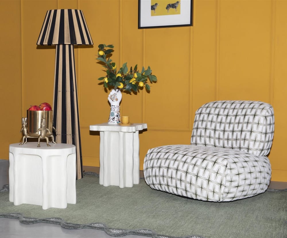 Lounge Sessel Ritz mit grafischem Stoff 92x71x82cm Stoff Beige Bold Monkey Sofas und Sessel Sessel, Poufs und Fußbänke Sessel