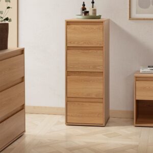 wohnli-moebel-suche-M25192979-1 Hohe kommode 4 schubladen Eichenfarbe 40x105x40cm Spanplatte Braun HOMN Möbel Schlafzimmermöbel Kommoden