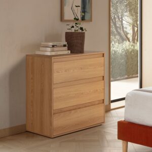 Kommode 3 schubladen Eichenfarbe 80x80x40cm Spanplatte Braun HOMN Möbel Schlafzimmermöbel Kommoden