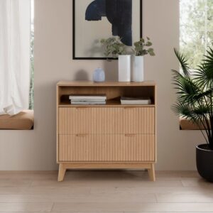 Kommode 2 Schubladen Eichenfarbe 80x80x40cm Spanplatte Braun HOMN Möbel Schlafzimmermöbel Kommoden