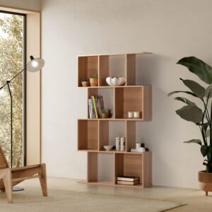 wohnli-moebel-suche-M25192993-1 Wohnzimmerregal 8 fächern Eichenfarbe 98x168x25cm Spanplatte Braun HOMN Möbel Wohnzimmermöbel Regale
