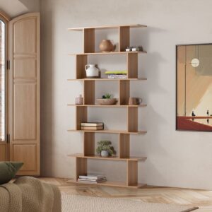 wohnli-moebel-suche-M25192995-1 Wohnzimmerregal 6 fächern Eichenfarbe 98x191x25cm Spanplatte Braun HOMN Möbel Wohnzimmermöbel Regale