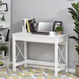 Bureau d'ordinateur cadre renforcé panneau de particules blanc 105x76x50cm Spanplatte Weiß Homcom Möbel Büromöbel Schreibtische