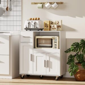 Weißer 3-Tür-Küchenwagen mit Partikelplatte 80x89x40cm Spanplatte Weiß Homcom Möbel Esszimmermöbel Sideboards, Highboards & niedrige Anrichten