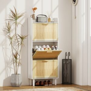 Weißholz-Resineffekt 3-Türer Schuhschrank 65x153x25cm Spanplatte Weiß Homcom Möbel Flurmöbel Schuhschränke