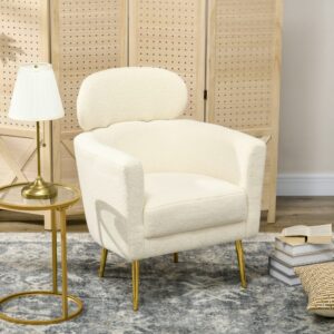 wohnli-moebel-suche-M25193091-1 Fauteuil de salon têtière amovible tissu peluche teddy crème 71x90x65cm Plüsch Weiß Homcom Sofas und Sessel Sessel, Poufs und Fußbänke Sessel