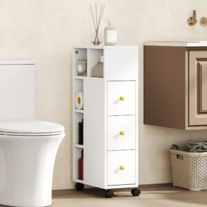 wohnli-moebel-suche-M25193103-1 Weißer MDF-Badezimmerkommode mit 3 Schubladen & Rollen 40x80x20cm Holz Weiß Homcom Möbel Badezimmermöbel Badezimmerschränke