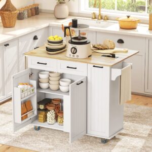 wohnli-moebel-suche-M25193104-1 Weißer Küchen-Inseltisch mit Steckdose & USB 120x95x74cm Holz Weiß Homcom Möbel Küchenmöbel Kücheninseln & Servierwägen